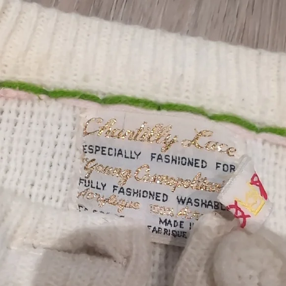 Vintage White Knit Cardigan Pink Embroidery Korea - Picture 4 of 12